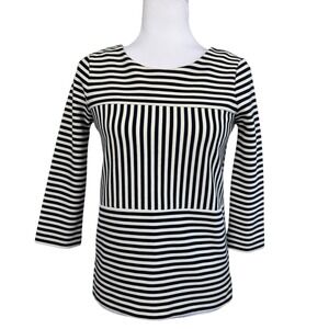 Madewell Top‎ Striped 3/4 Sleeve Top Nautical Navy White Back Zipper Size XS